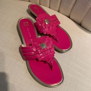 ANNE KLEIN i flex PINK PATENT LEATHER  WEDGE SLIDES SHOES 9M